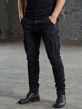 Zara Men’s Black Slim Fit Coated Cargo Pants | Size 32